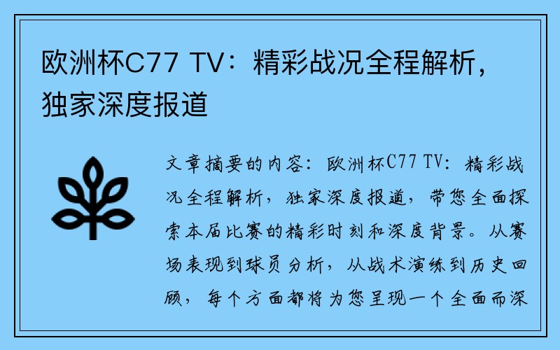 欧洲杯C77 TV：精彩战况全程解析，独家深度报道